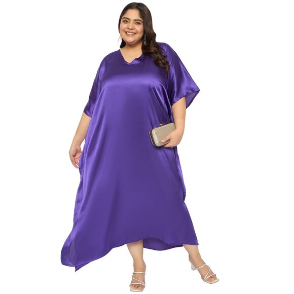 Gypsie Blu Stylish Satin Maxi Dress Plus Size Kaftan Kimono Sleeve Dresses Night - Picture 1 of 6